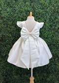 Flower Girl Elegant Satin Ivory V-Back Satin Big Bow Wedding Knee Length Communion Baptism Birthday Summer Spring Infant Toddler Girl Dress