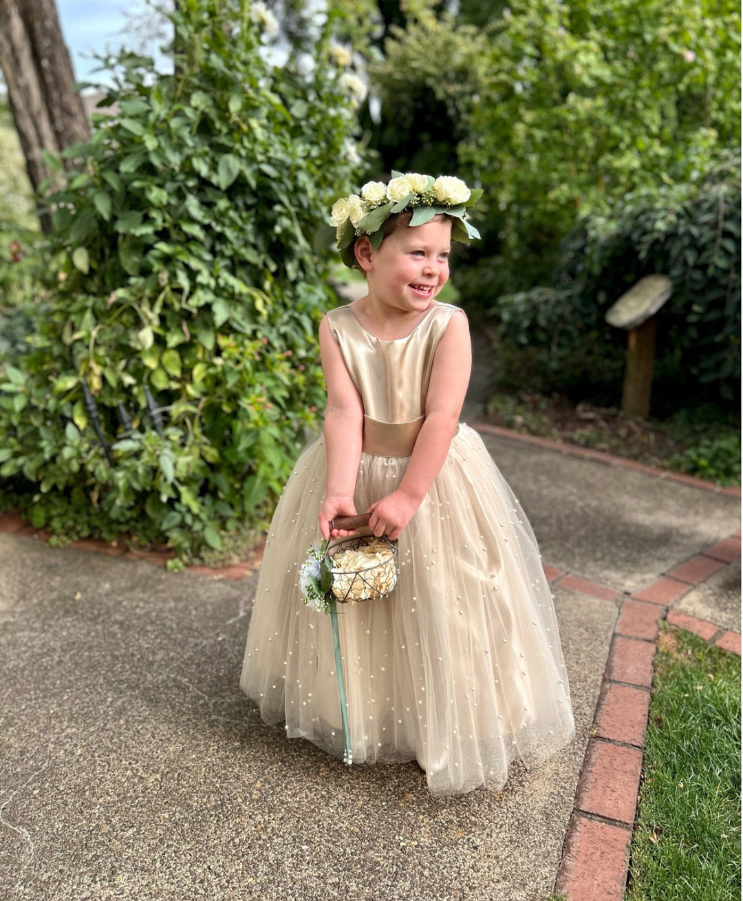 Tulle Daffodil Sleeveless V Back Flower Girl Dress