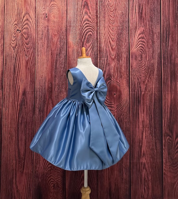 blue satin dress with bow Minka Powder Blue Satin Dress