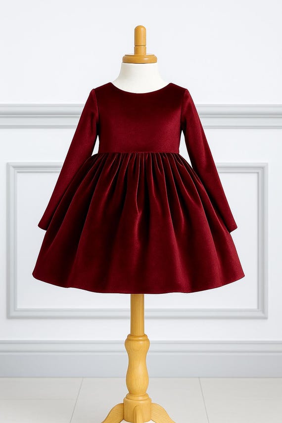 Christmas Elegant Velvet Long Sleeve Holiday Wedding Winter Ballet Birthday Girl Elegant Knee Length Infant Toddler Summer Church Girl Dress