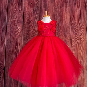 Red Floral Embroidery Sleeveless Ankle Length Tulle Layer Summer Flower Girl Wedding Birthday Princess Pageant Toddler Girl Pageant Dress image 5