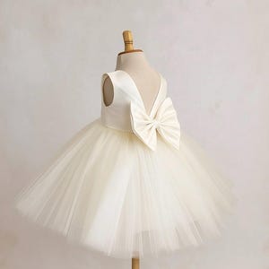 Ivory Flower Girl 4 Layer Tulle Knee V-Back Wedding Bridal Bridesmaids Pageant Summer Spring Custom Fall Infant Toddler Junior Girl Dress