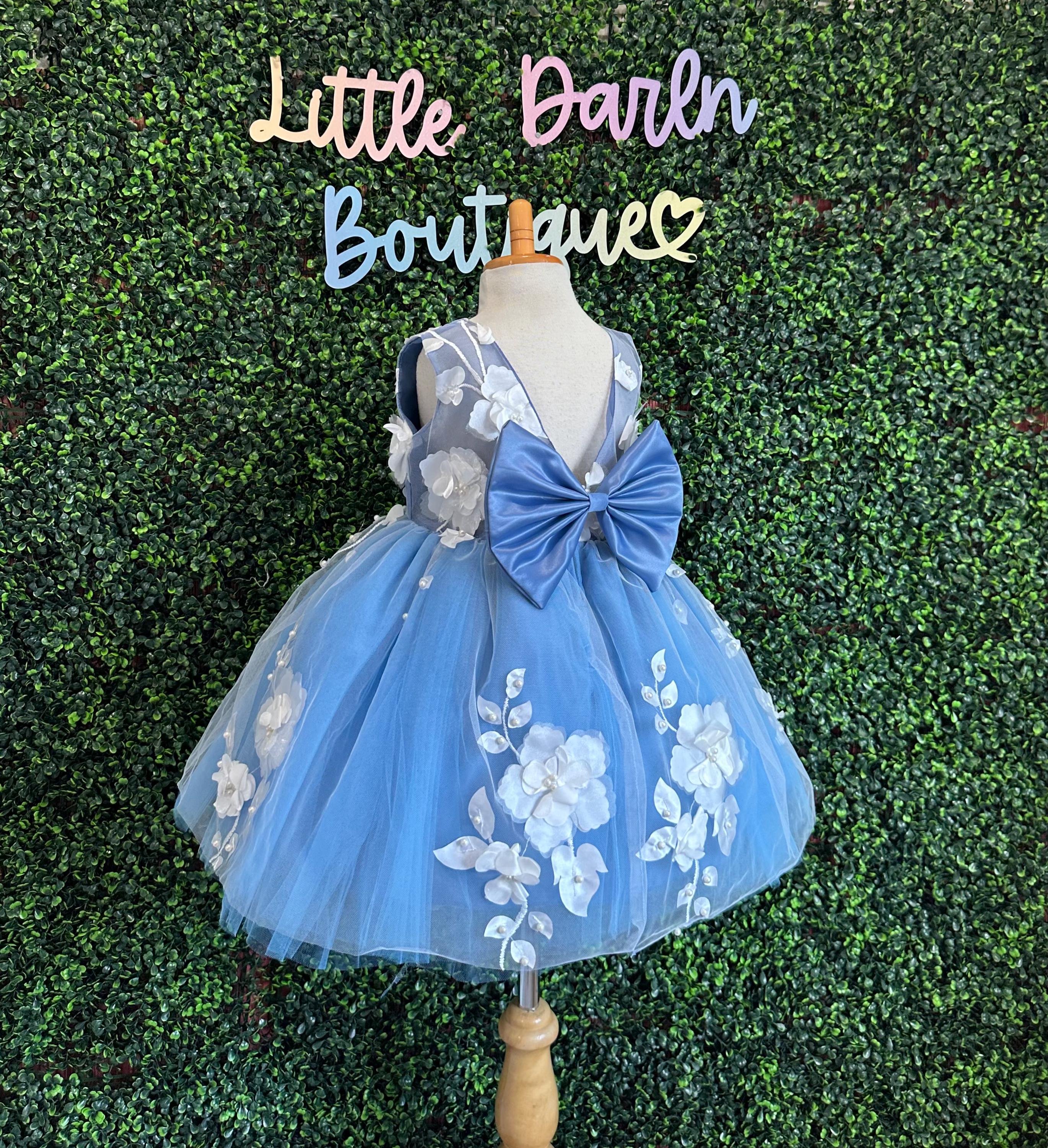 dusty blue infant dress Flower Girl Size:Custom (Plus Size) 33.9 in Chest beach maxidress Lara 29196 Lace Embellished
