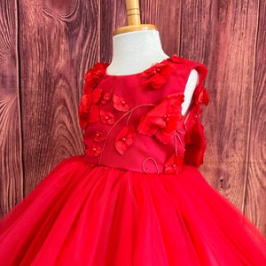 Red Floral Embroidery Sleeveless Ankle Length Tulle Layer Summer Flower Girl Wedding Birthday Princess Pageant Toddler Girl Pageant Dress image 3