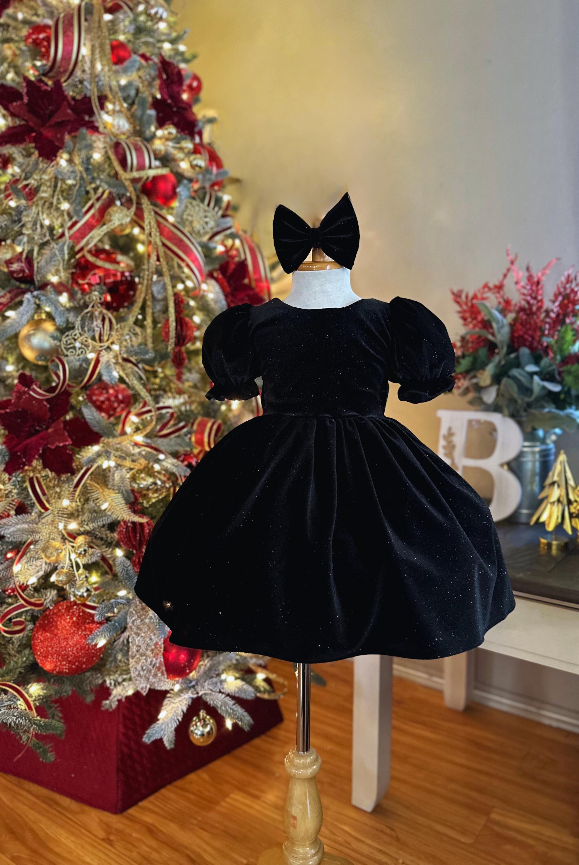 Black Velvet Sparkly Christmas Wedding Elegant Flower Girl Winter Wedding  Infant Toddler Junior Girl Trendy Fall Photoshoot Birthday Dress - Etsy New  Zealand