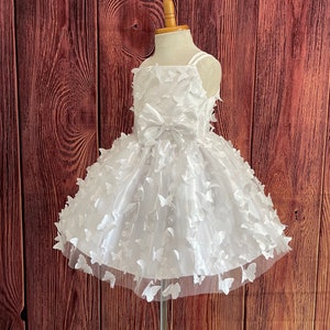 Square Butterfly Applique Knee-length Flower Girl Dress White main image 1