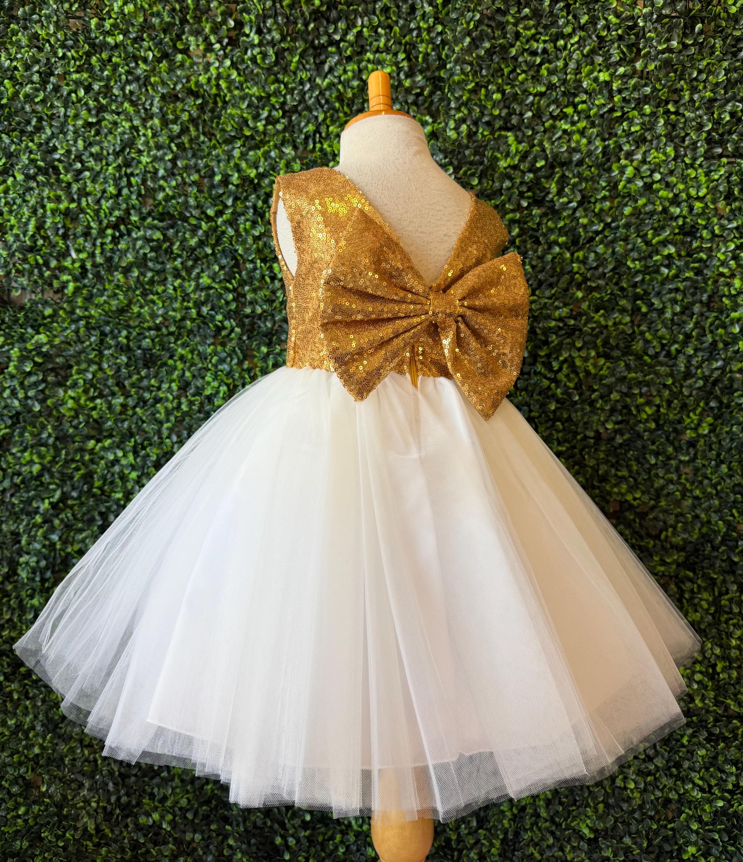 white and gold tulle dress Champagne Cap Sleeve Puffy Shimmery Tulle Flower Girl Dress main image 0