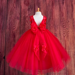 Red Floral Embroidery Sleeveless Ankle Length Tulle Layer Summer Flower Girl Wedding Birthday Princess Pageant Toddler Girl Pageant Dress image 1