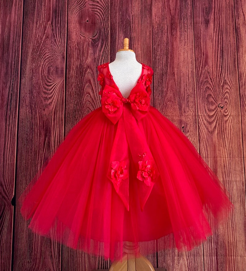 Red Floral Embroidery Sleeveless Ankle Length Tulle Layer Summer Flower Girl Wedding Birthday Princess Pageant Toddler Girl Pageant Dress image 1