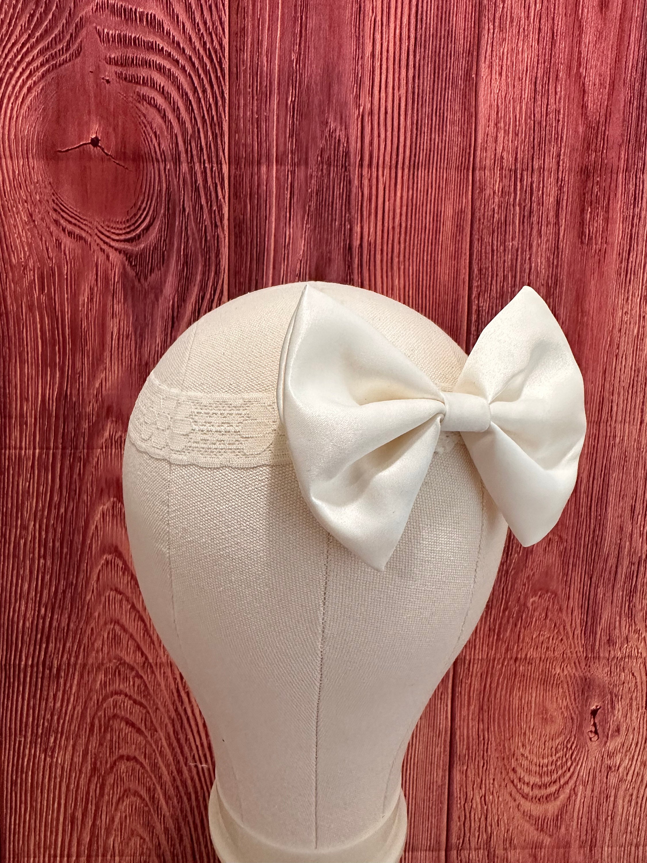 Lace Head Piece with Bow ? Vintage cap Dapper Day inspiration white bridal gift Handmade Vintage Edwardian Style Bridal Bonnet Hat – Retro Fairy main image 3