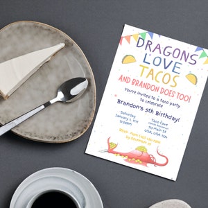 Dragons Love Tacos Party, invite, invitation taco party, hey kid, fiesta, dinosaurs, Custom, DIGITAL file