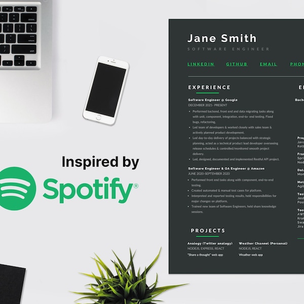 Spotify Resume Template Etsy Singapore