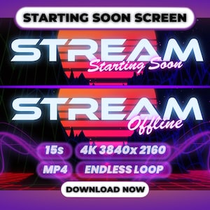 Neon Starting Soon Stream Screen Overlay For Twitch Kick Streamlabs Youtube Streaming  Retro Outrun Cyberpunk Stream Background Overlay Pack