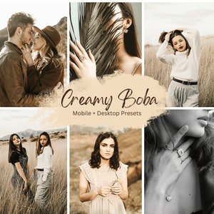 Creamy Boba Presets, Cream Tones Presets, Presets for Mobile and Desktop Soft and Dreamy Photo Filter for bloggers, Aesthetic Warm Preset