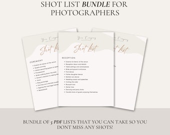 Paquete de plantillas de lista de tomas del día de la boda para Canva - Plantillas de lista de tomas de fotografía para fotógrafos - Plantilla de fotografía de Canva