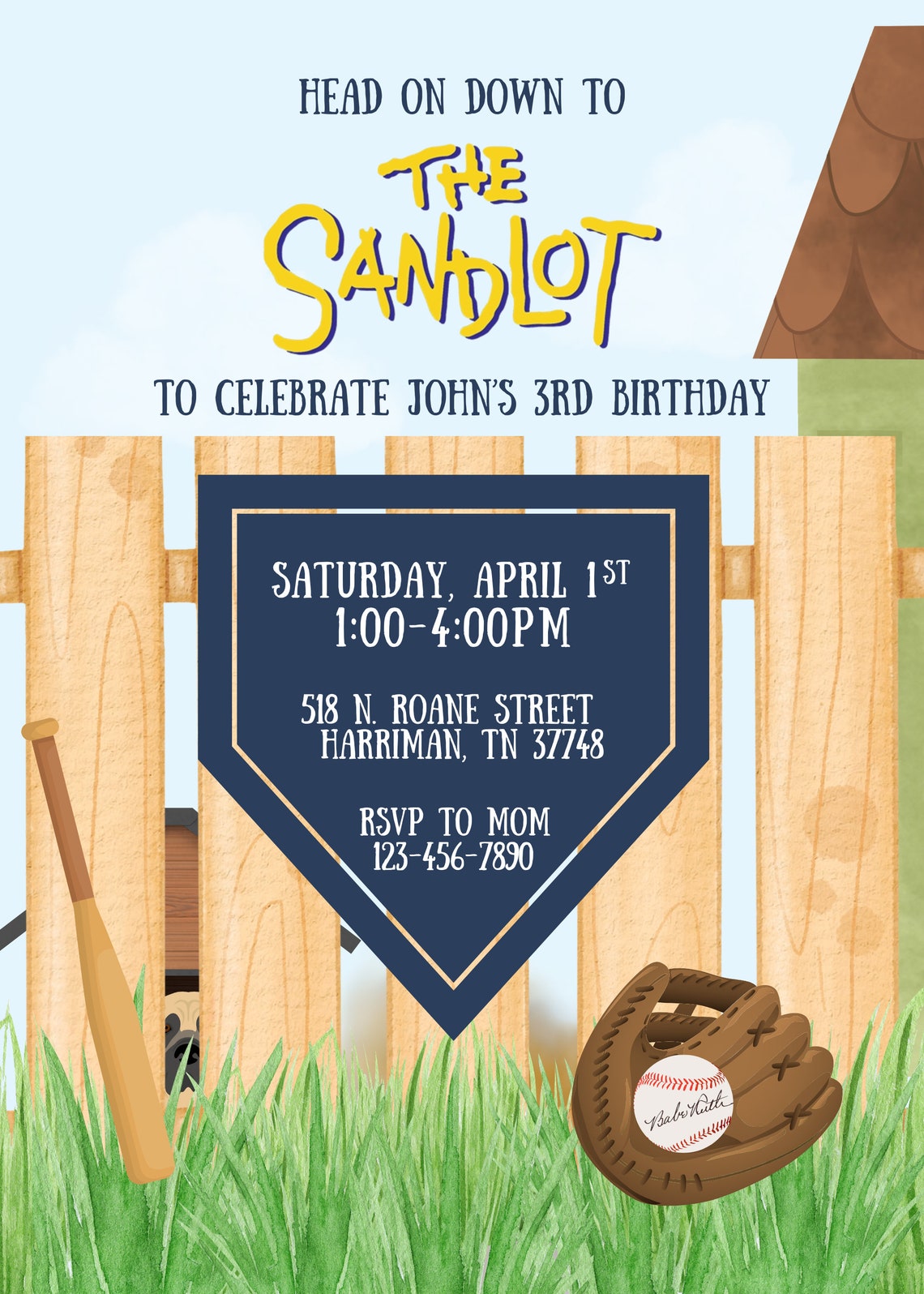 Sandlot Printable Birthday Invitation, the Sandlot, Killing Me Smalls, Bambino - Etsy