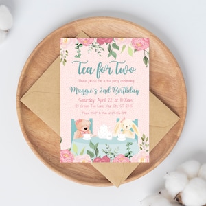 Tea for Two Birthday Invitation, Tea Party, Little Girls Birthday, Tea Set Invites, Tea Time Invites