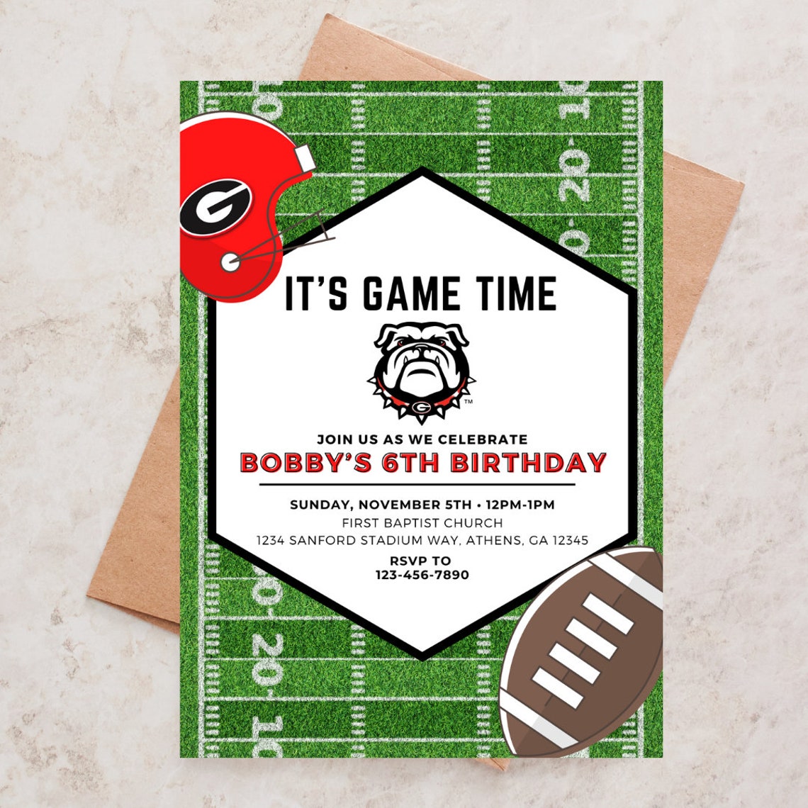 Football Birthday Invitation, University of Georgia, UGA, Sports Themed ...