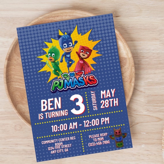 PJ Masks Birthday Invitations Printable Invitations Toddler Etsy