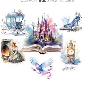 Cinderella Clipart, Pumpkin Carriage Fairy Tale, Fairy Tale Book Castle clipart
