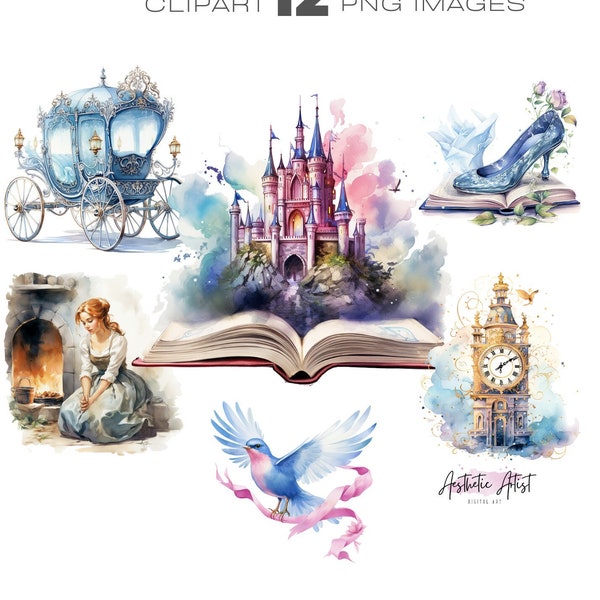 Cinderella Clipart, Pumpkin Carriage Fairy Tale, Fairy Tale Book Castle clipart