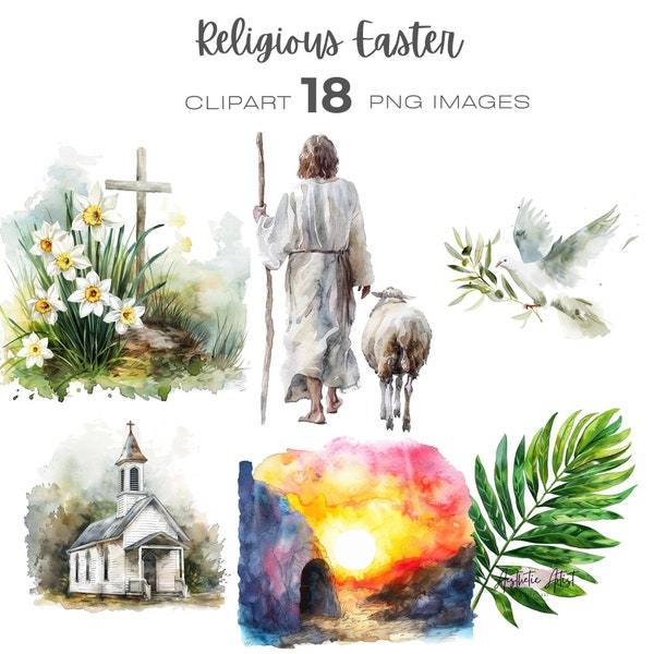 Watercolour Religious Easter Clipart bundle, Christian, Tomb clipart, Lamb clipart, Jesus Easter