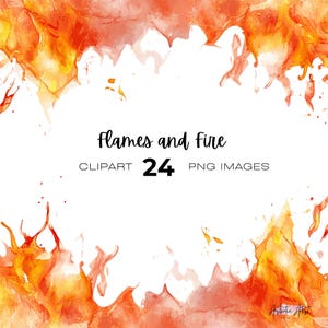 Watercolour Flames and Fire clipart bundle, Ring of Fire, Flames clipart, Bonfire, Digital Flames clipart