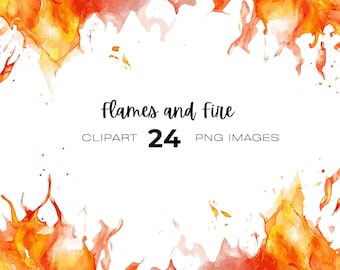 Watercolour Flames and Fire clipart bundle, Ring of Fire, Flames clipart, Bonfire, Digital Flames clipart
