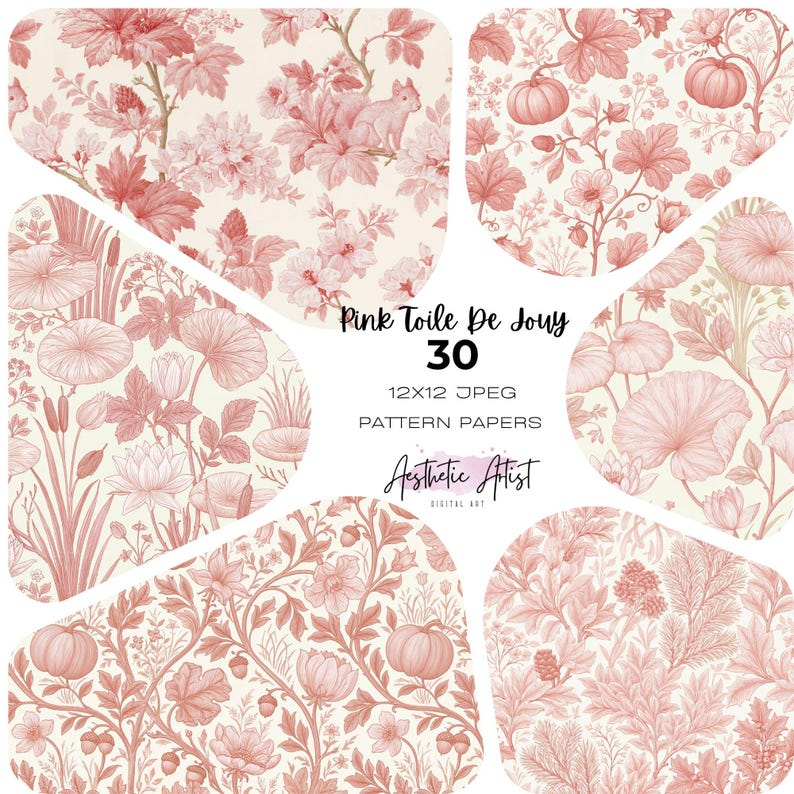 Retro Pattern Backing Paper Pink Toile De Jouy Patterns, Vintage Wallpaper, French Botanical ...