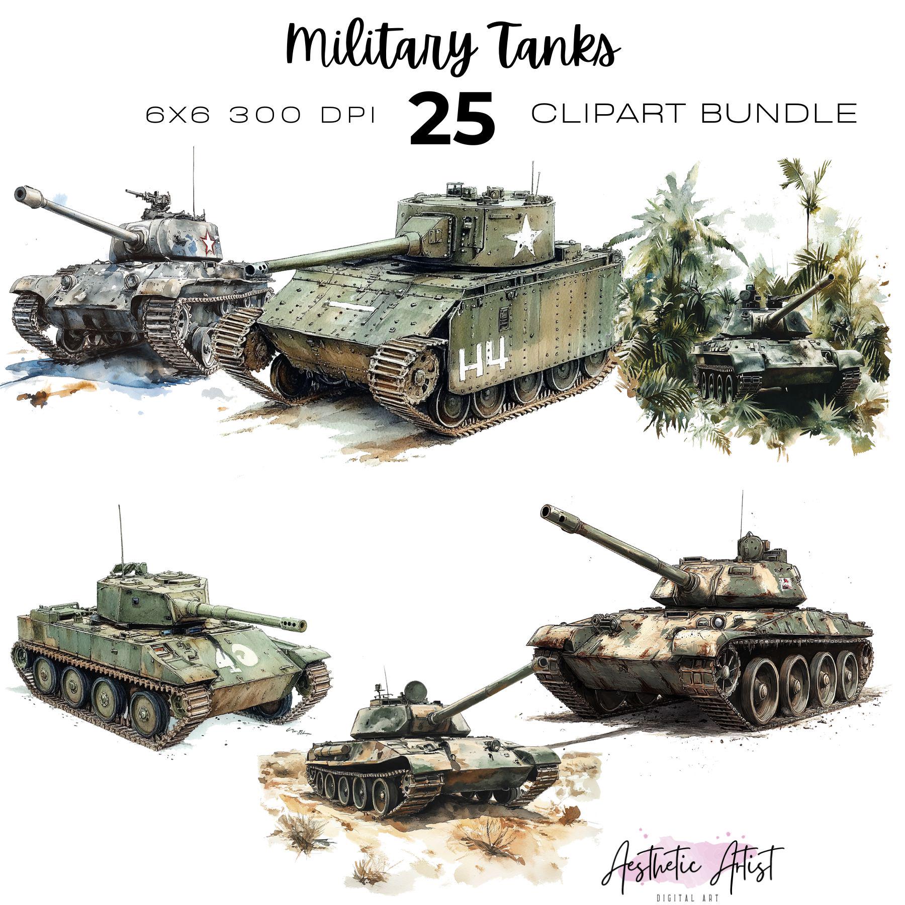 Watercolour Military Tanks Clipart, Military PNG, Army, Heavy Artillery