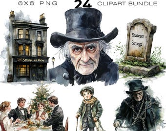 Imágenes prediseñadas de Cuento de Navidad en acuarela, Charles Dickens, Vacaciones, Ebenezer Scrooge