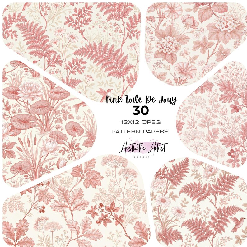 Retro Pattern Backing Paper Pink Toile De Jouy Patterns, Vintage Wallpaper, French Botanical ...