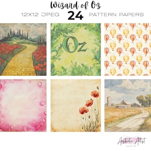 Patrones del Mago de Oz, Cuento de hadas de Dorothy, Papel para álbum de recortes de El Mago, Malvado, Hombre de hojalata, Dorothy en Oz, Patrones de la Bruja Malvada