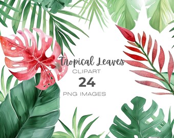Watercolour Tropical Leaves and Plants clipart bundle, Monstera Plant, Greenery floral clipart, Houseplant clipart