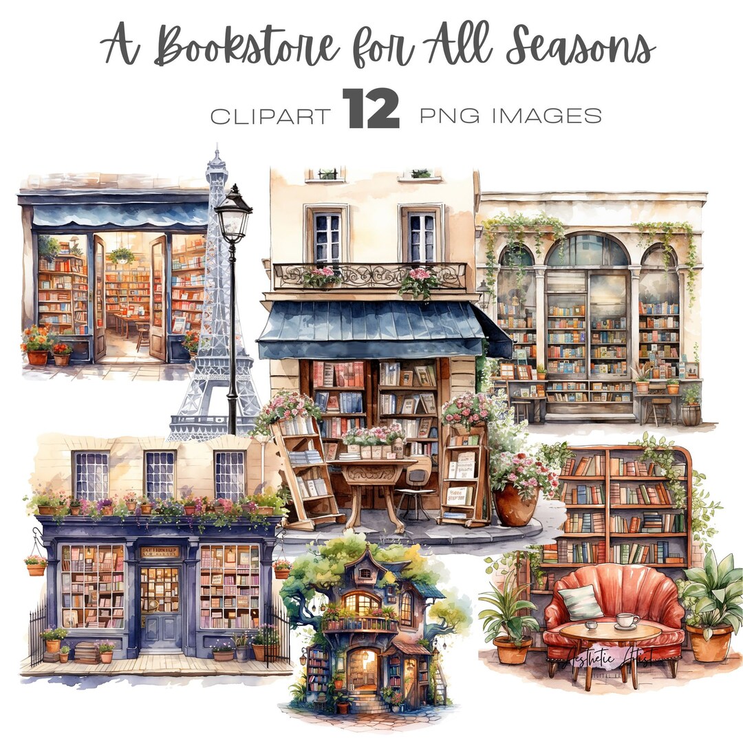 Watercolour Bookstore Watercolor Clipart, Book Shop Building, Cute Shop ...
