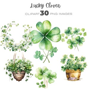 Lot de cliparts aquarelle trèfle porte-bonheur, Saint-Patrick, clipart floral irlandais, clipart trèfle à quatre feuilles