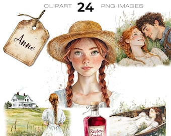 Aquarel Anne Clipart, Childhood Classic Story, Green Gables, Anne met een E, Kindred Spirits Clipart
