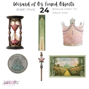 Wizard of Oz Found Objects, Dorothy Fairy Tale, The Wizard, Wicked, Tin man, Dorothy in Oz, Wicked Witch, Junk Journal Fussy Cuts