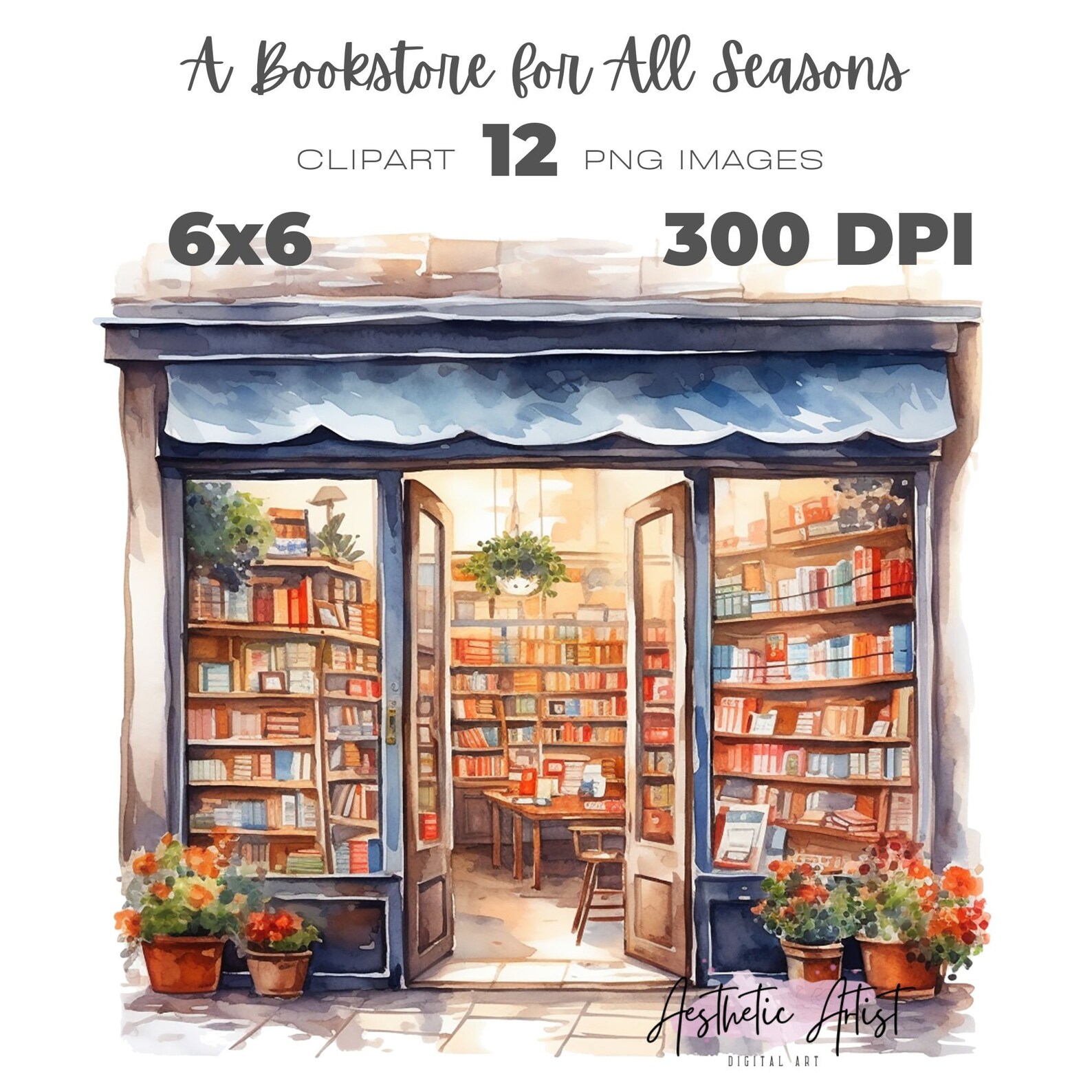 Watercolour Bookstore Watercolor Clipart, Book Shop Building, Cute Shop ...