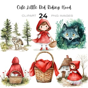 Cute Little Red Riding Hood Clipart, Red Riding Hood Birthday Fairy Tale, Fairy Tale Book Wolf clipart