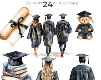 Watercolour Graduation Day clipart bundle, High School, Graduate clipart, Senior Grad clipart
