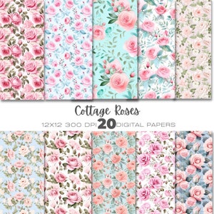 Seamless Vintage Cottage Roses Digital Paper, Shabby Chic Floral Seamless Pattern Collage Paper Pack, Shabby Chic Roses Junk Journal Kit