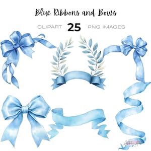 Bordi con nastri e fiocchi blu, ghirlande con cornici, clipart decorative, neonato, pacchetto estetico &quot;Junk Journal&quot;