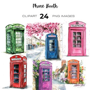 Watercolour Phone Booth Watercolor Clipart, Vintage London, Telephone Booth, English Phone Booth