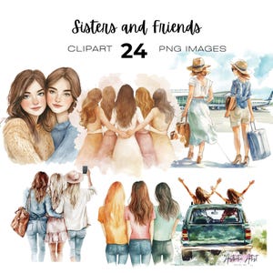 Aquarell Schwestern und Freunde Clipart, Mädchen Reise, Freundschaft png, BFF Clipart, Schwestern Clipart