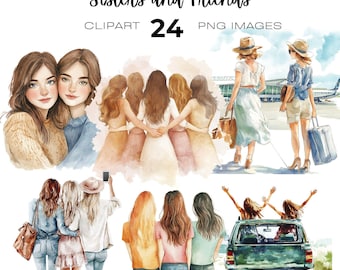 Watercolor Sisters and Friends Clipart, Girls Trip, Friendship png, BFF clipart, Sisters Clipart