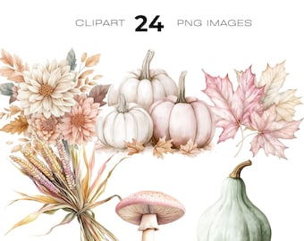 Watercolour Pastel Autumn clipart bundle, Autumn, Fall Pumpkin clipart, Pumpkin Season clipart