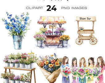 Flower Stand Clipart, Flower Bar png, Flower Farm clip art, Farmers Market clipart, Make a Bouquet Clipart, Bridal Shower Flower Bar