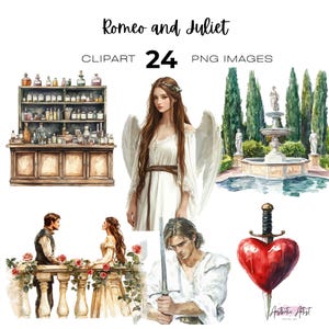 Aquarell Romeo und Julia Clipart, verschenkte Sterne, Shakespeare, Capulet und Montague