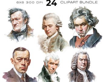 Famous Classical Composer Portraits Clipart, Musical Figures, Musicians